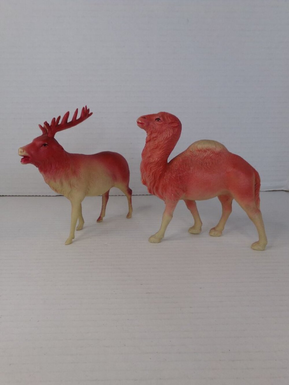 Vintage Celluloid Reindeer Camel Japan Christmas Shelf Decor